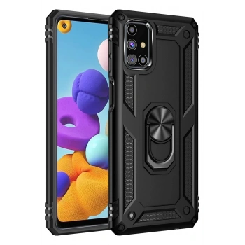 Mey İthalat®  Samsung Galaxy M31S Kılıf Sofya Yüzüklü Silikon Kapak - Siyah