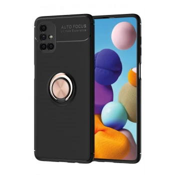 Mey İthalat®  Samsung Galaxy M51 Kılıf Range Yüzüklü Silikon - Siyah-Gold