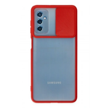 Mey İthalat®  Samsung Galaxy M52 5G Kılıf Palm Buzlu Kamera Sürgülü Silikon - Kırmızı