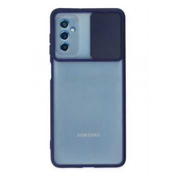 Mey İthalat®  Samsung Galaxy M52 5G Kılıf Palm Buzlu Kamera Sürgülü Silikon - Lacivert