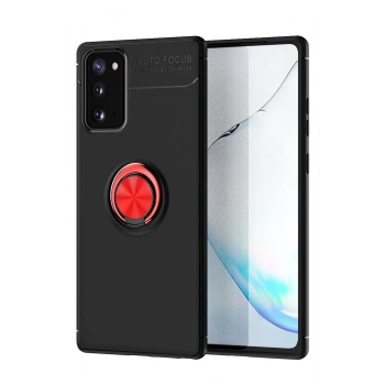 Mey İthalat®  Samsung Galaxy Note 20 Kılıf Range Yüzüklü Silikon - Siyah-Kırmızı