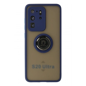 Mey İthalat®  Samsung Galaxy S20 Ultra Kılıf Montreal Yüzüklü Silikon Kapak - Lacivert