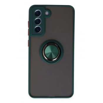 Mey İthalat®  Samsung Galaxy S21 FE Kılıf Montreal Yüzüklü Silikon Kapak - Yeşil