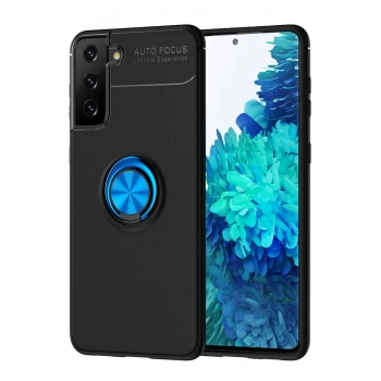 Mey İthalat®  Samsung Galaxy S21 Plus Kılıf Range Yüzüklü Silikon - Siyah-Mavi