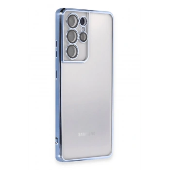 Mey İthalat®  Samsung Galaxy S21 Ultra Kılıf  Lensli Silikon - Açık Mavi