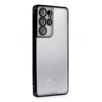 Mey İthalat®  Samsung Galaxy S21 Ultra Kılıf  Lensli Silikon - Siyah