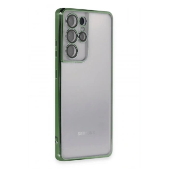 Mey İthalat®  Samsung Galaxy S21 Ultra Kılıf  Lensli Silikon - Yeşil