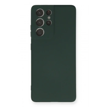 Mey İthalat®  Samsung Galaxy S21 Ultra Kılıf Nano içi Kadife Silikon - Koyu Yeşil