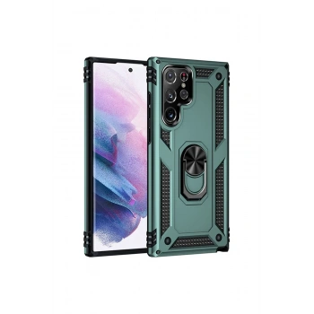 Mey İthalat® Samsung Galaxy S21 Ultra Kılıf Sofya Yüzüklü Silikon Kapak - Yeşil