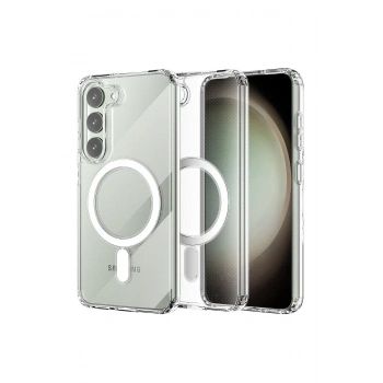 Mey İthalat®  Samsung Galaxy S23 Kılıf Magneticsafe Şeffaf Silikon - Şeffaf