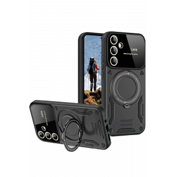Mey İthalat®  Samsung Galaxy S24 FE Kılıf Joy Lens Standlı Kapak - Siyah