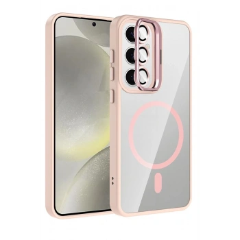 Mey İthalat® Samsung Galaxy S24 FE Remim Lensli Magsafe Standlı Kapak - Pembe