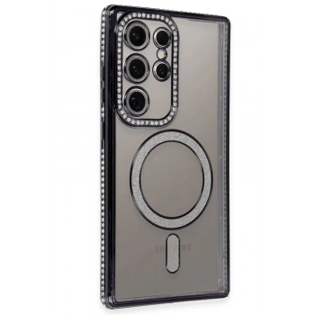 Mey İthalat®  Samsung Galaxy S24 Ultra Kılıf Joke Simli Magneticsafe Kılıf - Siyah