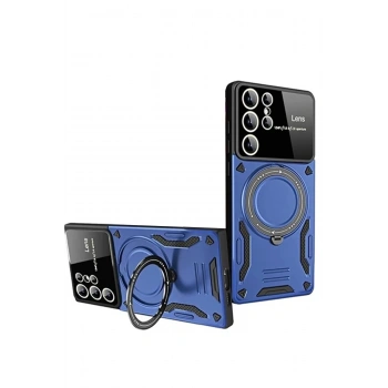 Mey İthalat®  Samsung Galaxy S24 Ultra Kılıf Joy Lens Standlı Kapak - Lacivert