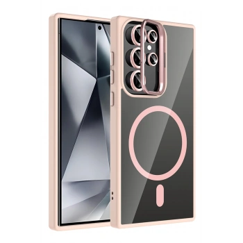Mey İthalat®  Samsung Galaxy S24 Ultra Remim Lensli Magsafe Standlı Kapak - Pembe