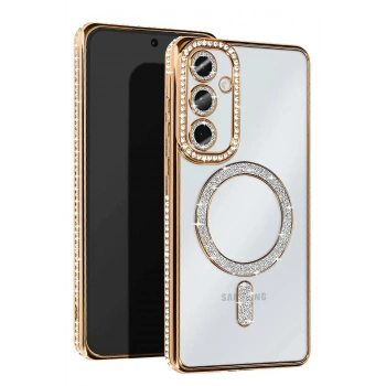 Mey İthalat®  Samsung Galaxy S25 Edge Joke Simli Magneticsafe Kılıf - Gold