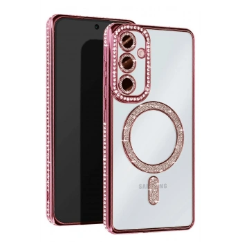 Mey İthalat®  Samsung Galaxy S25 Edge Joke Simli Magneticsafe Kılıf - Pembe