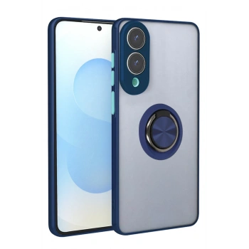 Mey İthalat®  Samsung Galaxy S25 Edge Kılıf Montreal Yüzüklü Silikon Kapak - Lacivert