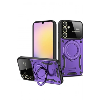 Mey İthalat®  Samsung Galaxy S25 Plus Kılıf Joy Lens Standlı Kapak - Mor