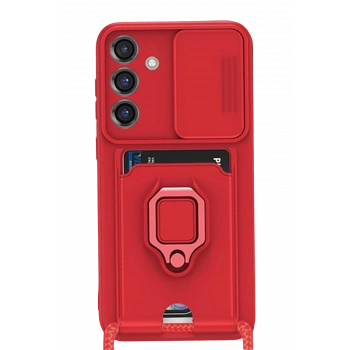 Mey İthalat®  Samsung Galaxy S25 Plus Kılıf Zuma Kartvizitli Yüzüklü Silikon - Kırmızı