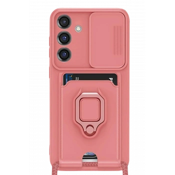 Mey İthalat®  Samsung Galaxy S25 Plus Kılıf Zuma Kartvizitli Yüzüklü Silikon - Pembe