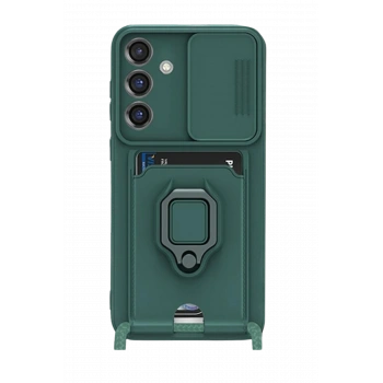 Mey İthalat®  Samsung Galaxy S25 Plus Kılıf Zuma Kartvizitli Yüzüklü Silikon - Yeşil
