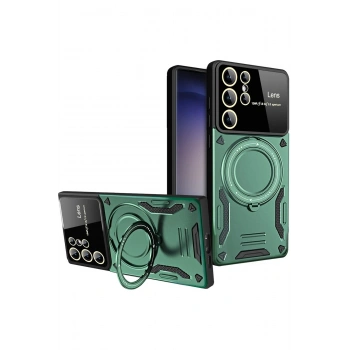 Mey İthalat®  Samsung Galaxy S25 Ultra Kılıf Joy Lens Standlı Kapak - Koyu Yeşil