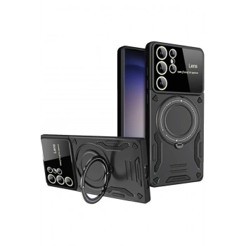 Mey İthalat®  Samsung Galaxy S25 Ultra Kılıf Joy Lens Standlı Kapak - Siyah
