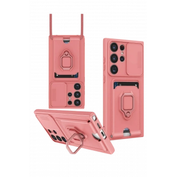 Mey İthalat®  Samsung Galaxy S25 Ultra Kılıf Zuma Kartvizitli Yüzüklü Silikon - Pembe