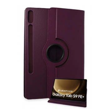 Mey İthalat® Samsung Galaxy X610 Tab S9 FE Plus 12.4 Kılıf 360 Tablet Deri Kılıf - Mürdüm