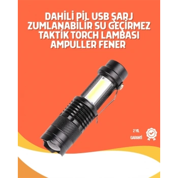 Mey İthalat® Şarjlı LED El Feneri - 14500 Pil Dahil, 4 Işık Modu, Mini Boy