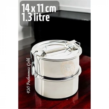 Mey İthalat® Sefer Tası Yemek Kabı Paslanmaz Çelik 2 Katlı 14 cm 1.3 LİTRE
