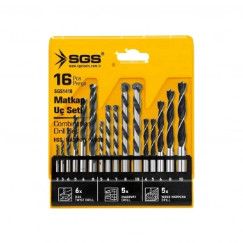 Mey İthalat® Sgs 1418 Ahşap Metal Beton Matkap Ucu Seti 16 Parça