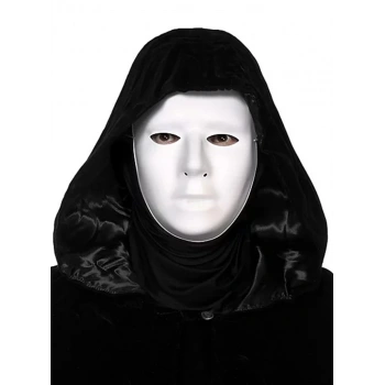 Mey İthalat® Siyah Kapüşonlu 120 cm Pelerin ve Beyaz Boyanabilir Tam Yüz Maske