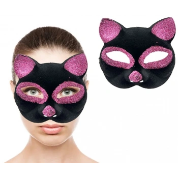 Mey İthalat® Siyah Renk Pembe Simli Süet Kedi Maskesi 18x14 cm