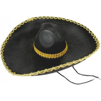 Mey İthalat®  Sombrero Meksika Şapkası Mariachi Altın Şeritli Yetişkin Boy