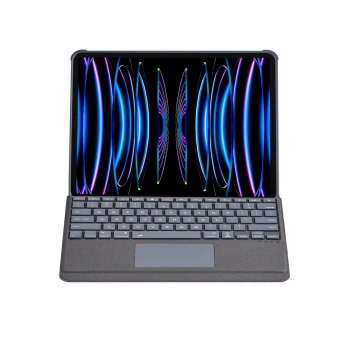 Mey İthalat®   T5509D iPad Pro 12.9 (2022) Kılıf Palermo Ledli Klavyeli Standlı Tablet Kılıfı - Siyah