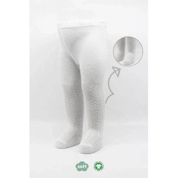 Mey İthalat®   Tekli Zikzak Kabartma Penye Külotlu Çorap BS50108 Beyaz