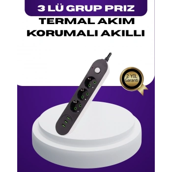 Mey İthalat® USB Yuvalı Anahtarlı Üçlü Priz 2 Metre Kablolu