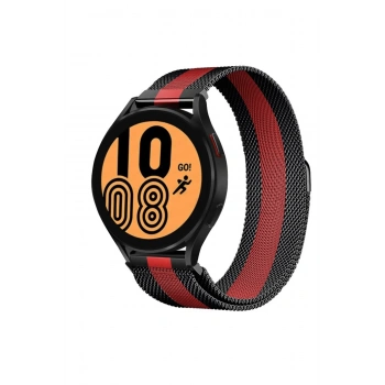 Mey İthalat®  Watch 20mm Metal Mıknatıslı Kordon - Siyah-Kırmızı