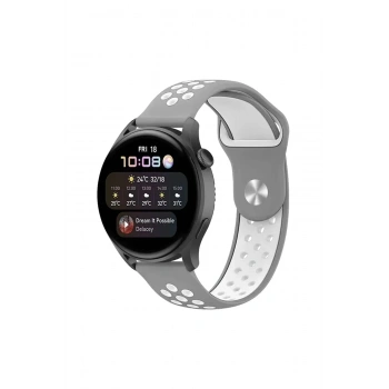 Mey İthalat®  Watch 20mm Spor Delikli Kordon - Gri-Beyaz