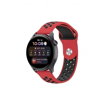 Mey İthalat®  Watch 20mm Spor Delikli Kordon - Kırmızı-Siyah