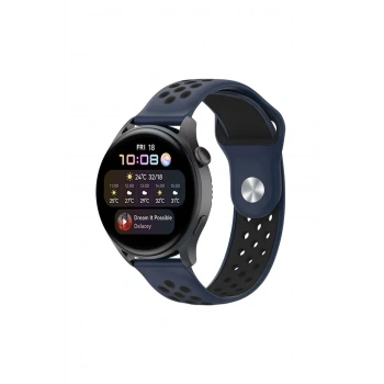Mey İthalat®  Watch 20mm Spor Delikli Kordon - Lacivert-Siyah