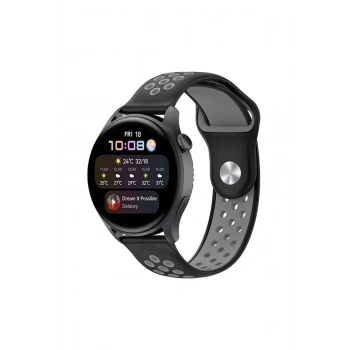 Mey İthalat®  Watch 20mm Spor Delikli Kordon - Siyah-Gri
