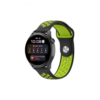 Mey İthalat®  Watch 20mm Spor Delikli Kordon - Siyah-Yeşil