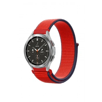 Mey İthalat®  Watch 22mm Hasırlı Cırtcırtlı Kordon - Kırmızı