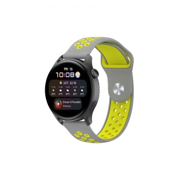 Mey İthalat®  Watch 22mm Spor Delikli Kordon - Gri-Yeşil