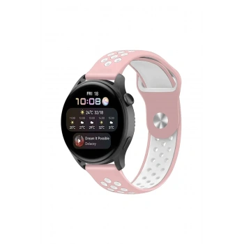 Mey İthalat®  Watch 22mm Spor Delikli Kordon - Pembe-Beyaz