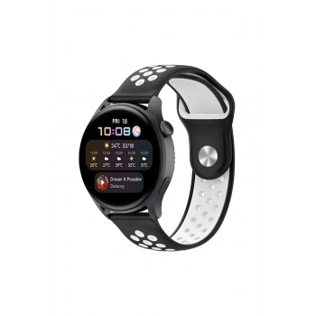 Mey İthalat®  Watch 22mm Spor Delikli Kordon - Siyah-Beyaz