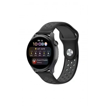 Mey İthalat®  Watch 22mm Spor Delikli Kordon - Siyah-Füme